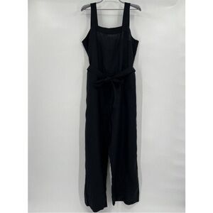 Quince Women’s Black Linen Jumpsuit sz M NWT Sleeveless Square Neck Belted